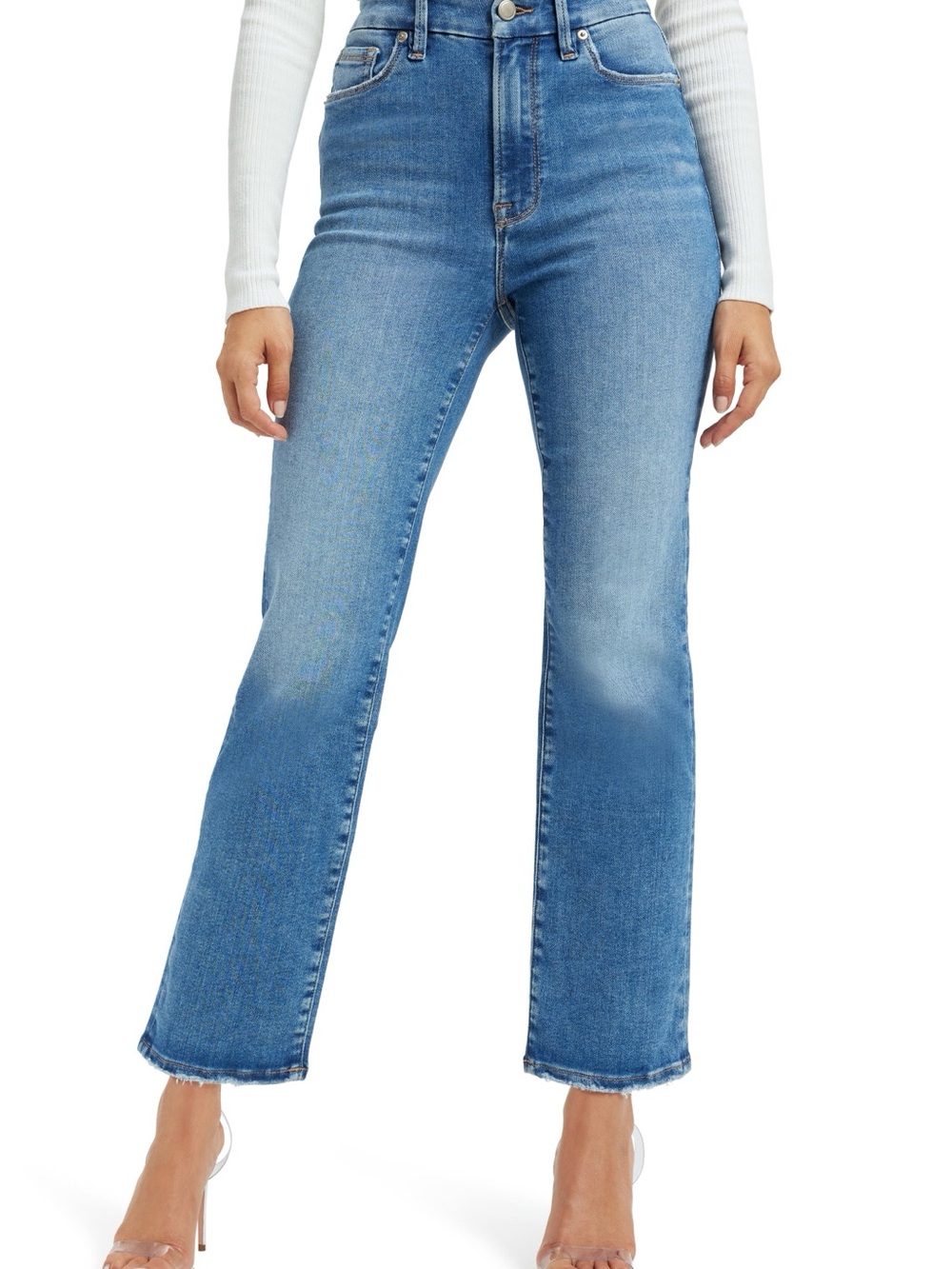Good American Medium Wash High-Rise Flare Jeans